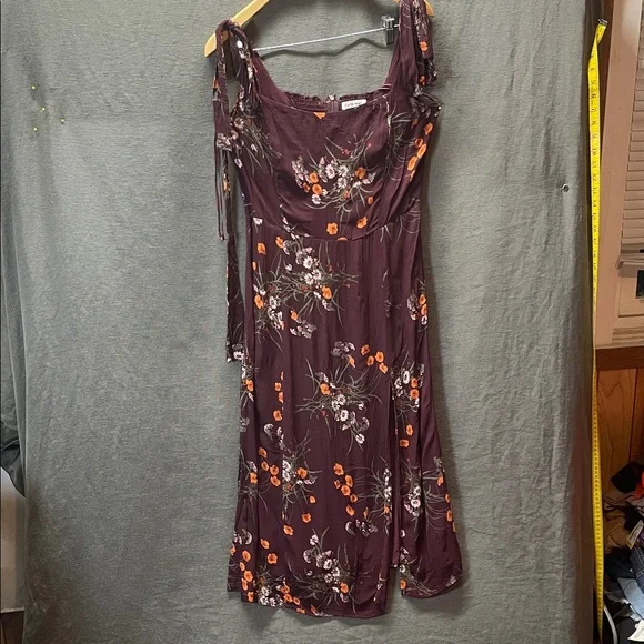 Reformation Fulton Deep Burgundy Floral Midi Dress with High Slit - Picture 3 of 10